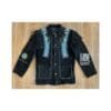 Men’s black suede fringe jacket with eagle-inspired beaded panels and shoulder fringe