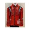 Men's cowboy style red suede eagle beaded fringe jacket with decorative bone accents