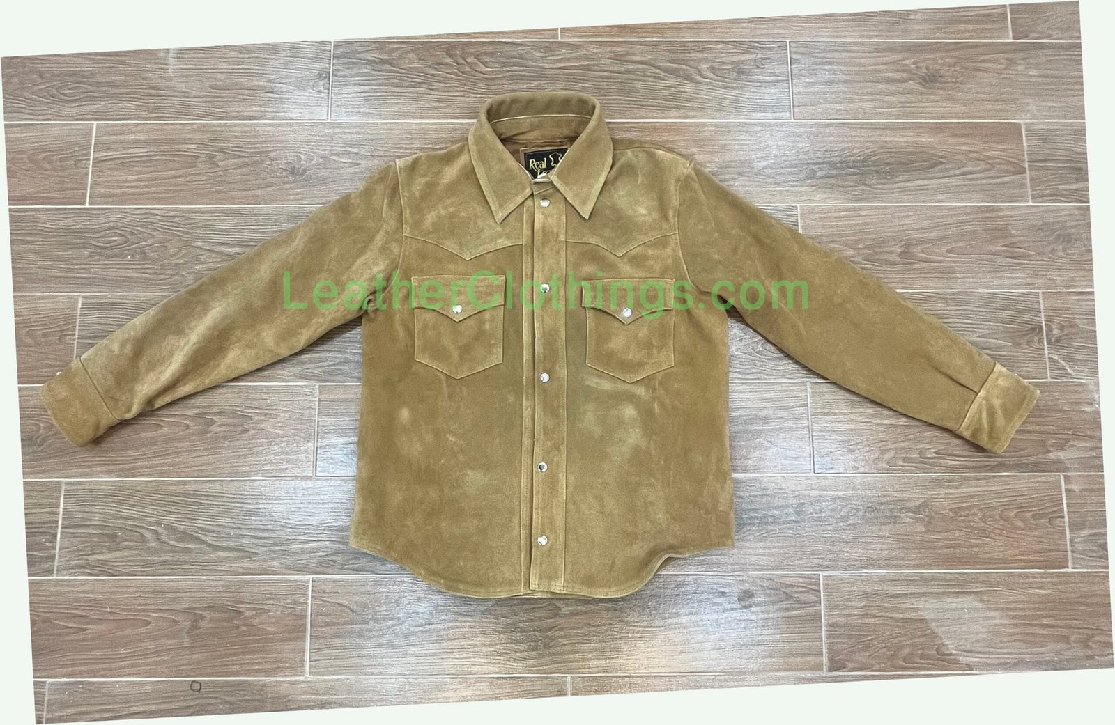 Men's Tan Suede Snap Shirt with Steel Metal Buttons