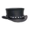 Black leather top hat with silver rivet band and outlaw rider styling