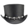 Black leather top hat with silver skull chain band in biker gothic style