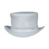White leather top hat with simple band and classic Victorian-inspired silhouette
