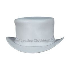 White leather top hat with simple band and classic Victorian-inspired silhouette