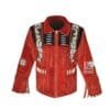 Men's red and black suede eagle beaded fringe cowboy jacket with decorative bone accents