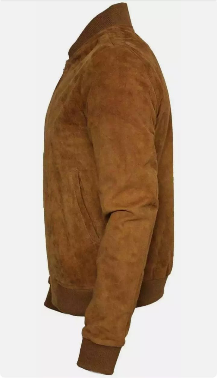 Men's Brown Suede Bomber Jacket, MBJ2B2 1