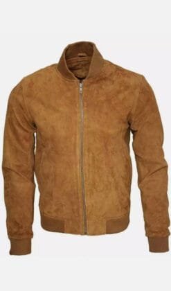 Men's Brown Suede Bomber Jacket, MBJ2B2 1