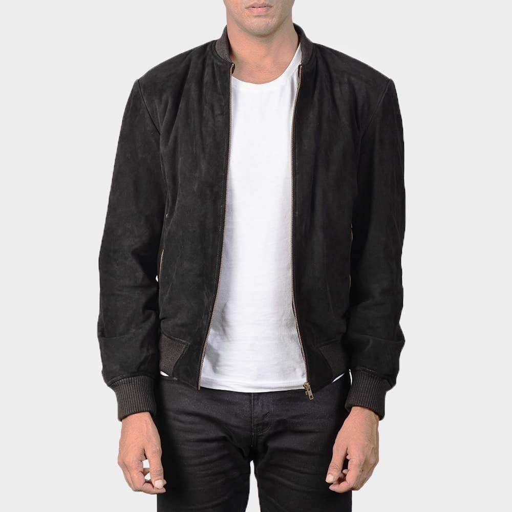 Men's Black Suede Bomber Jacket, MBJ1B2 3