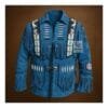 Men's blue suede eagle beaded fringe cowboy jacket with decorative bone accents