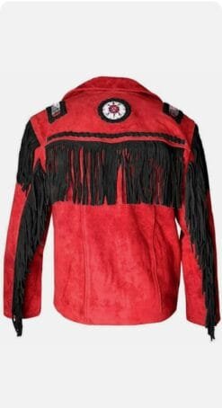Alternative view of Men's Scarlet Frontier Fringe Suede Leather Jacket with Black Contrast Trim