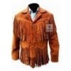 Men's Saddle Peak fringe suede leather jacket with Western yoke and cascading fringe