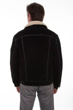 scully sherpa lined western leather jacket rear view