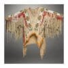 Men’s beige suede fringe western shirt with long fringe, beads and geometric detailing