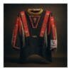 Men's Raven Ridge Beaded Suede Fringe Shirt with red geometric beadwork and leather fringe