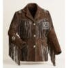 Men's Timber Ridge fringe suede leather jacket with artisan rosette accents and braided trim