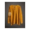 Men's golden buckskin fringe shirt with asymmetrical side fringe and lace-up neckline