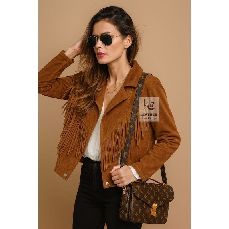 Handmade Women’s Western Jacket – Brown Suede Fringe Cowgirl Outfit for Rodeo and Country Style