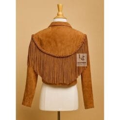 Women’s Western Cowgirl Brown Suede Short Jacket With Fringes WSJ12
