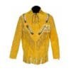 Men's Golden Prairie Beaded Suede Fringe Shirt with V-shaped beadwork and leather fringe