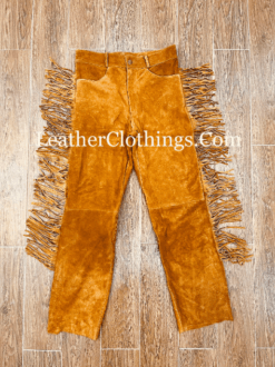 Western Tan Brown Suede Fringes Pant, MSP9C