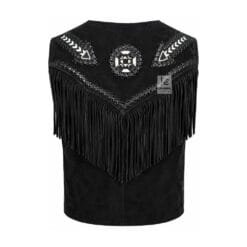 Men's Black Suede Fringe Concho Vest crafted from genuine suede leather
