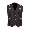 Men's Black Suede Fringe Vest with Beaded Medallions crafted from genuine suede leather