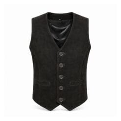 Men's Black Suede Leather V-Neck Vest crafted from genuine suede leather