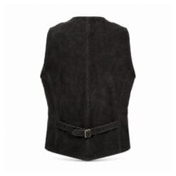 Men's Black Suede Leather V-Neck Vest crafted from genuine suede leather