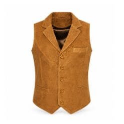 Men's Tan Suede Leather Dress Vest with Notch Lapel crafted from genuine suede leather