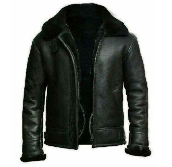RAF B3 Bomber Aviator Jacket Black Sheepskin Pilot Flight Coat 1