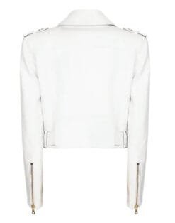 Women Metallic White Leather Jacket WMJ12
