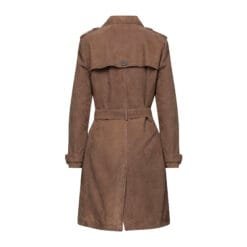 Women Brown Suede Leather Trench Coat, E23531