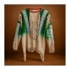 Men's two-tone green and beige suede beaded fringe war shirt with geometric beadwork