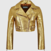 Women Metallic Gold Leather Short Jacket WMJ2