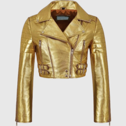 Women Metallic Gold Leather Short Jacket WMJ2
