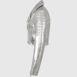 Women Metallic Silver Leather Short Jacket WMJ4