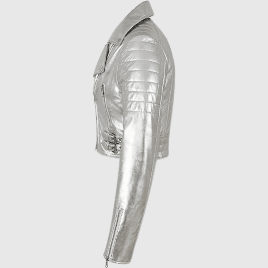 Women Metallic Silver Leather Short Jacket WMJ4