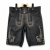 Men's Black Embroidered Lederhosen in genuine black leather with beige deer embroidery and suspenders