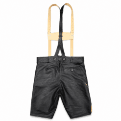 Back view of Men's Black Embroidered Lederhosen with adjustable leather suspenders