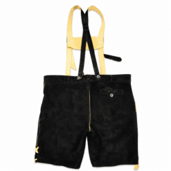 Rear view of Mens Bavarian Raven Black Lederhosen with matching leather suspenders