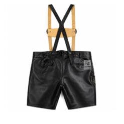 Handcrafted Vintage German Premium Black Leather Lederhosen with beige deer skull and wolf embroidery