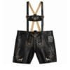 Handcrafted Vintage German Premium Black Leather Lederhosen with beige deer skull and wolf embroidery