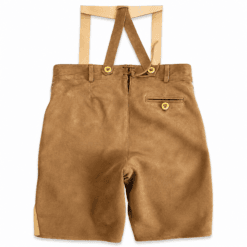 Back view of Oktoberfest Style Men's Lederhosen with adjustable suspenders in tan brown leather