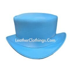 Sky blue leather top hat with simple band and classic handcrafted design