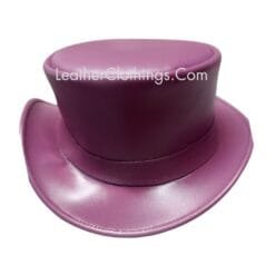 Pink leather top hat with simple band and classic Victorian-style crown