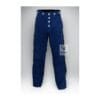 Men's blue suede fringe pants with white button fly and full-length side fringe