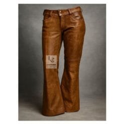 Woman's Brown Leather Pant With Side Laces WSP24D