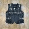 Men's Heritage Fringe Cowhide Leather Vest with Beaded Medallions in black leather
