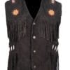 Cowgirl Black Suede Western Vest American Indian Beauty with Fringes, Beads, and Bones WSUV6