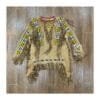 Women’s beige suede western fringe war shirt with yellow and white geometric beadwork