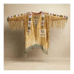 Women's Beaded Suede War Shirt with geometric beadwork and long shoulder fringe